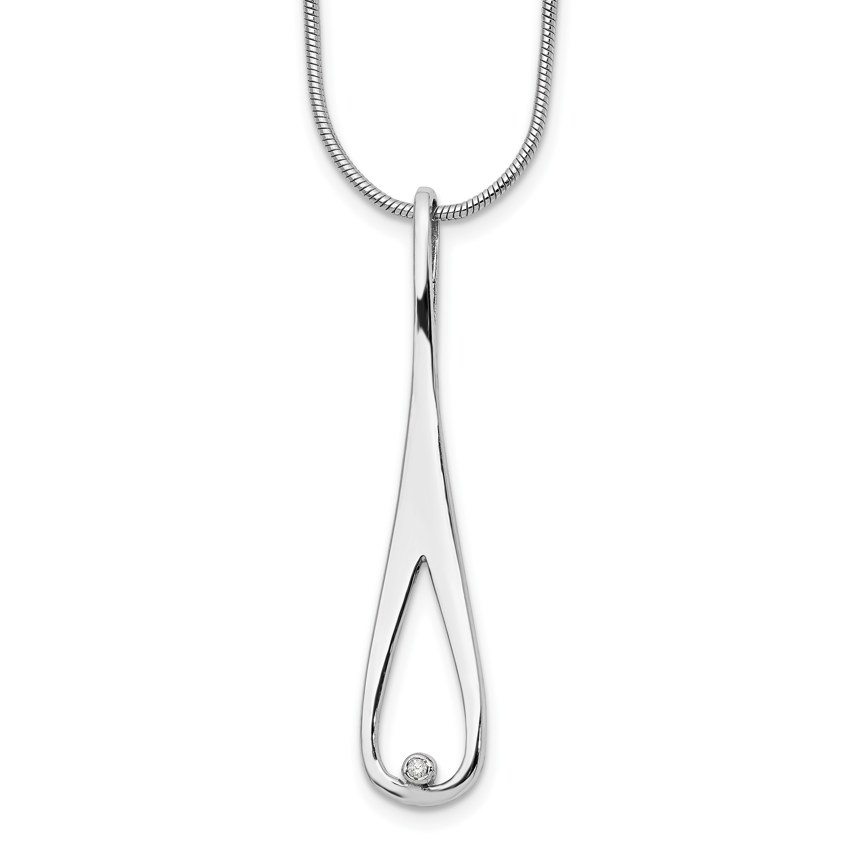 925 Sterling Silver Rh 18 Inch Diamond Open Teardrop Necklace, 2